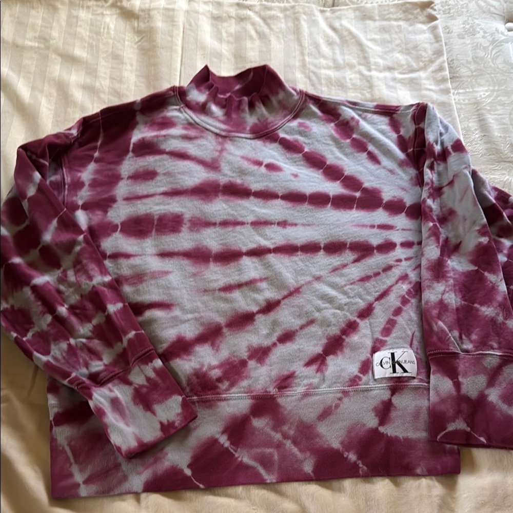 Calvin Klein Maroon and Gray Tie-Dye Top